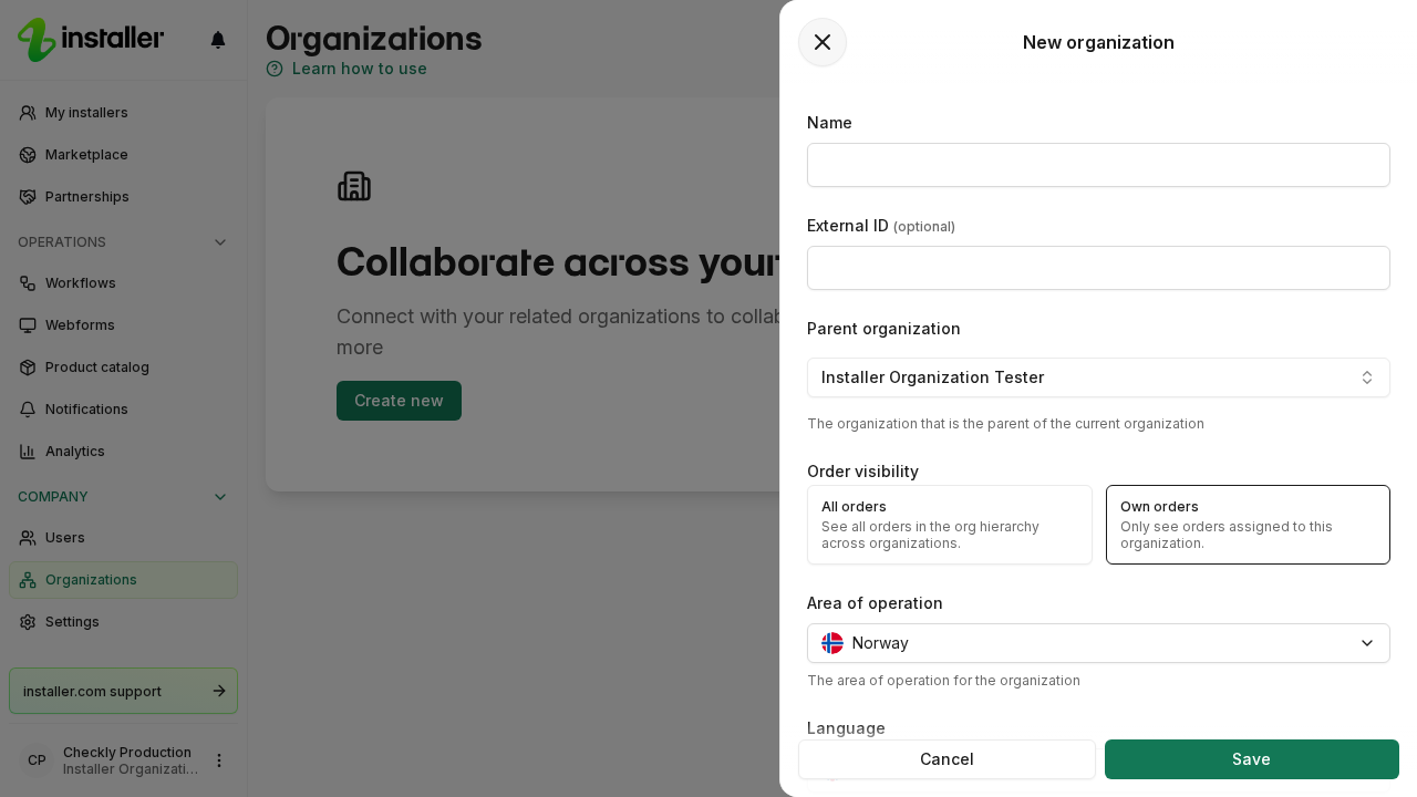 The New organization action next to the Organizations heading
