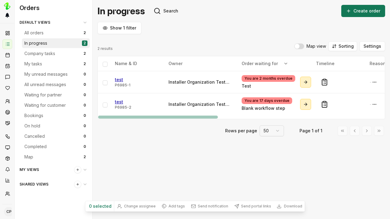 The order list, reached from Orders in the sidebar.