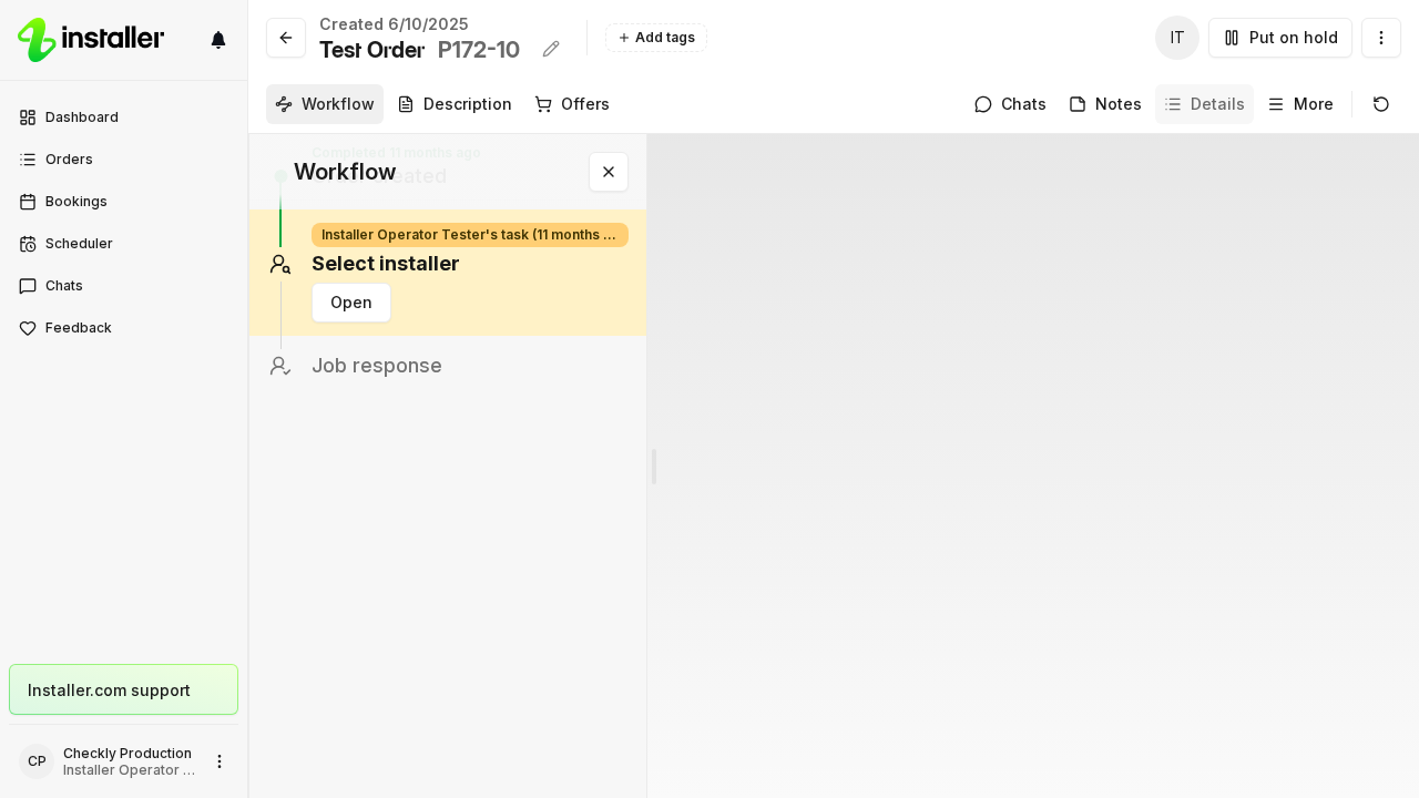 The Workflow panel on an order, listing the steps with the active step highlighted.